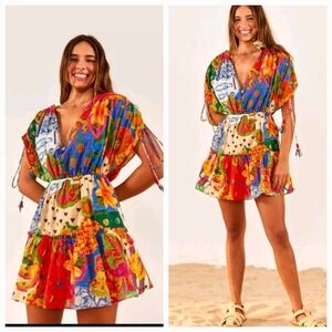 Farm Rio Floral Fish Lobster Hearts Minidress